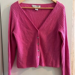 A. Giannetti Hot Pink Cable-Knit V-Neck Cardigan
